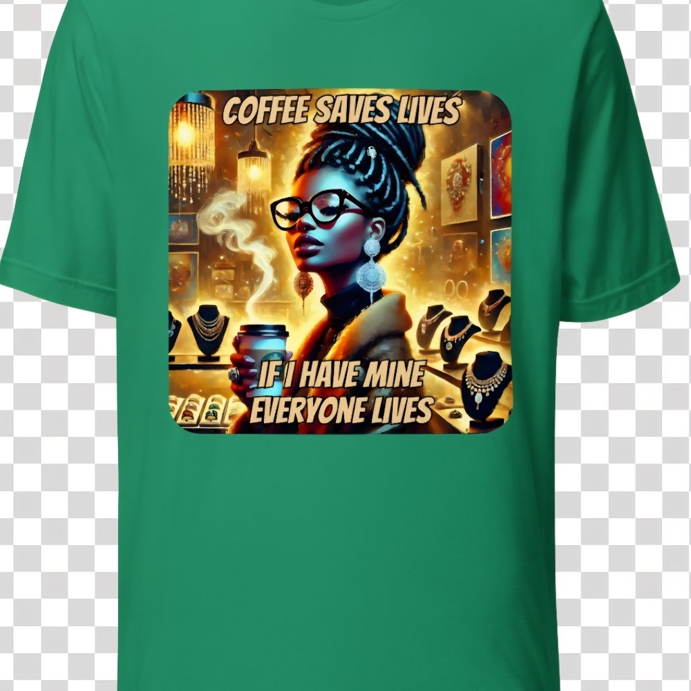 Black Graphic Tee with Coffee Saves Lives Design - Picture 8 of 10